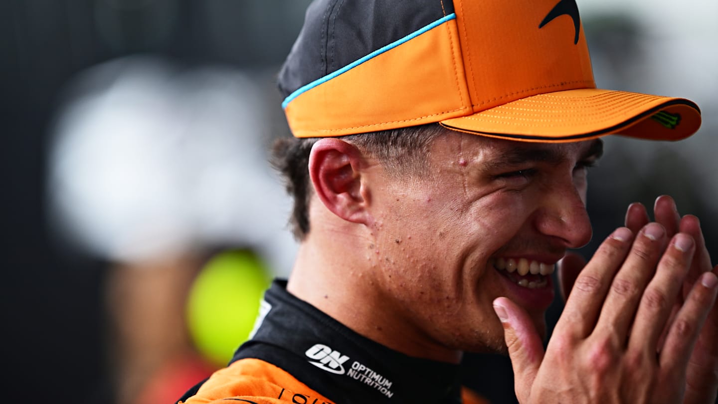SAO PAULO, BRAZIL - NOVEMBER 03: Pole position qualifier Lando Norris of Great Britain and McLaren