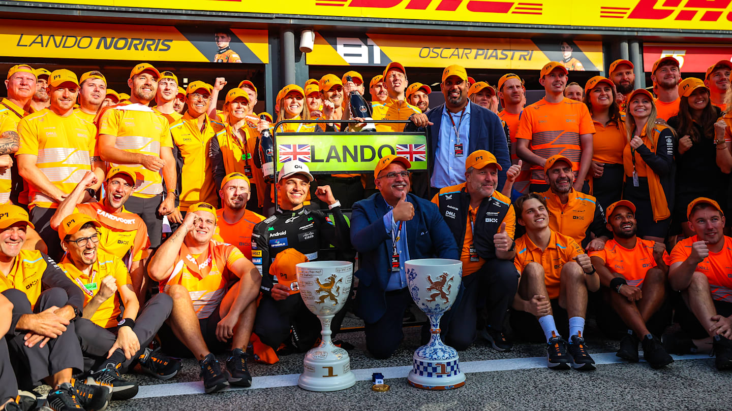 ZANDVOORT, NETHERLANDS - AUGUST 25: McLaren Chief Executive Officer Zak Brown celebrates with his