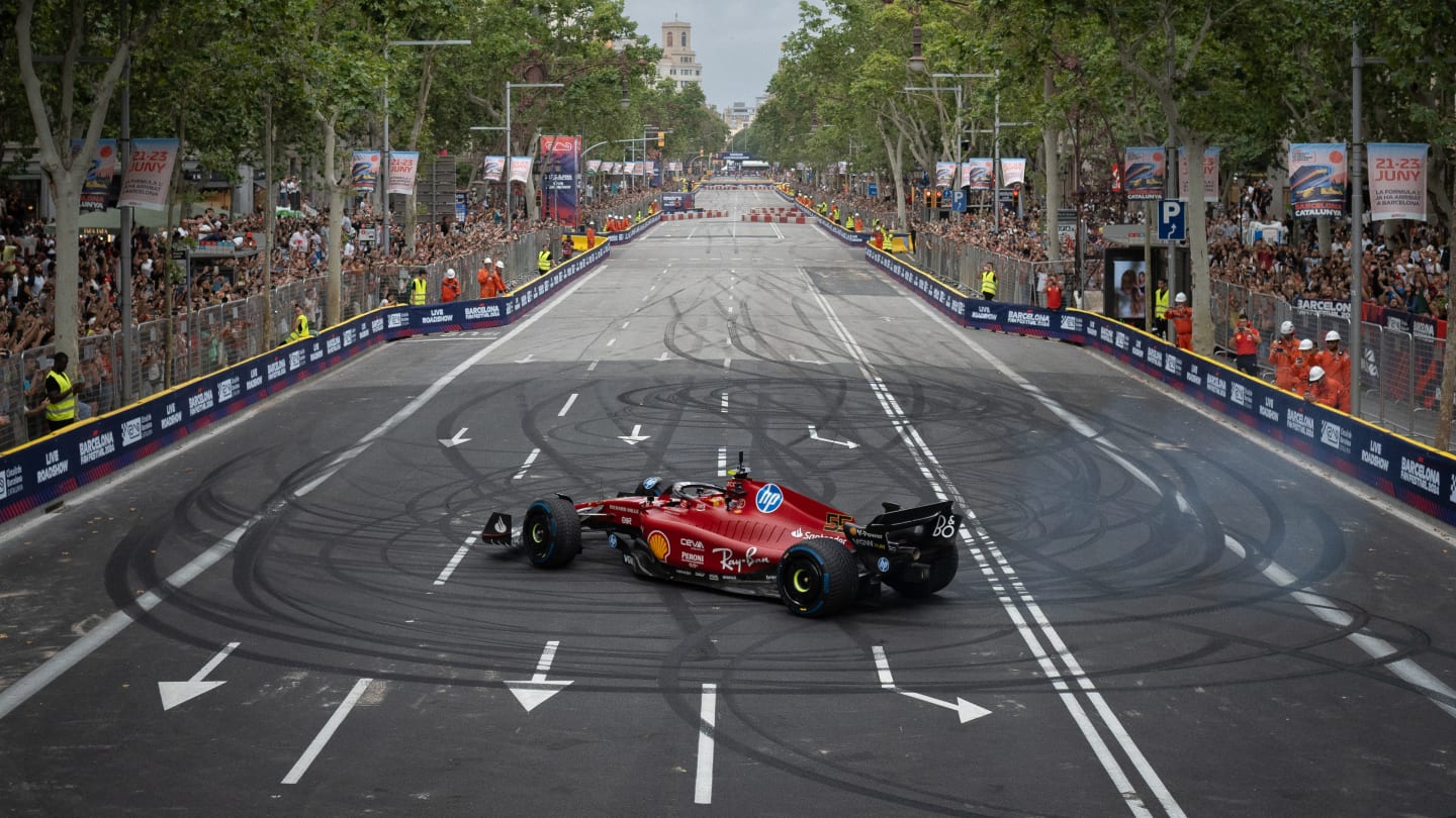 Carlos Sainz took a Ferrari for a literal spin at the Barcelona Fan Festival Road Show