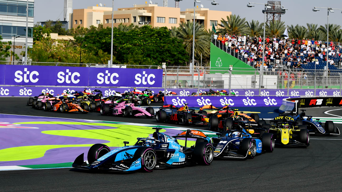 JEDDAH, SAUDI ARABIA - APRIL 20: Jak Crawford of United States and DAMS Lucas Oil (11) leads Victor