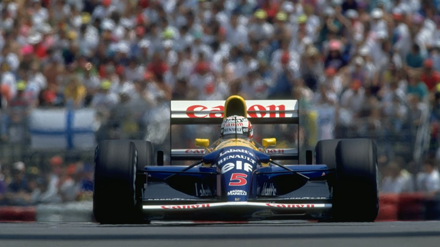 1992:  Nigel Mansell of Great Britain in action in his Williams Renault during practice for the