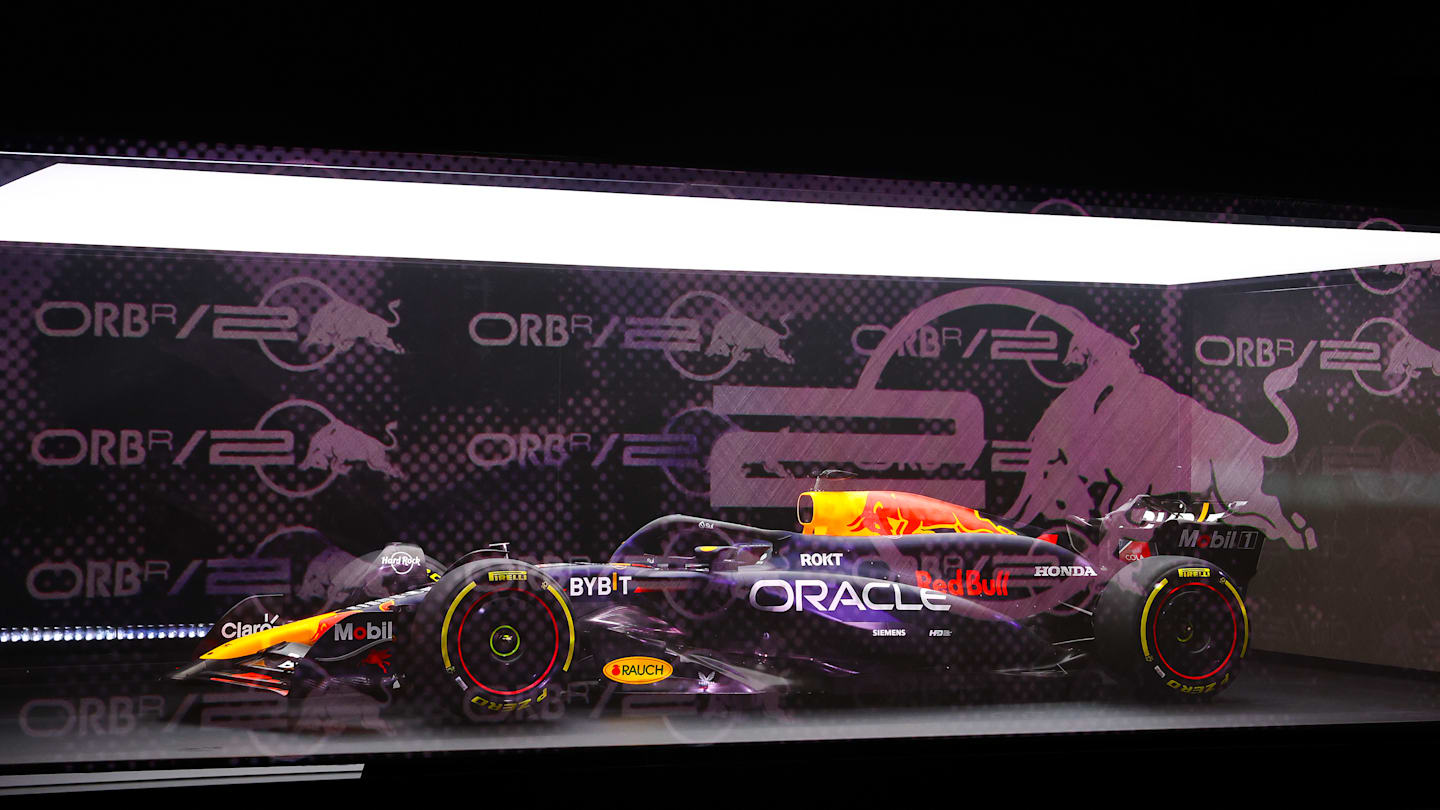 MILTON KEYNES, ENGLAND - FEBRUARY 14: The RB20 is pictured behind a screen ahead of the Oracle Red