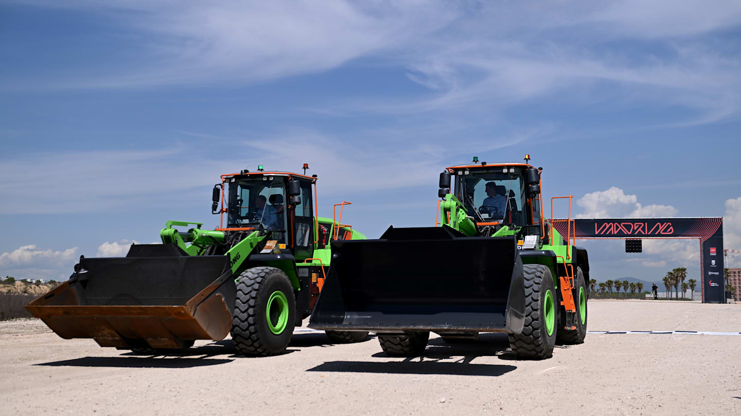 MADRID, SPAIN - APRIL 25: Tractors are pictured during the F1 Madrid Groundbreaking event on April