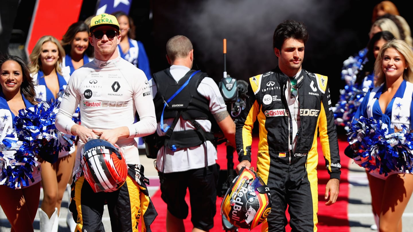 AUSTIN, TX - OCTOBER 22: Nico Hulkenberg of Germany and Renault Sport F1 and Carlos Sainz of Spain