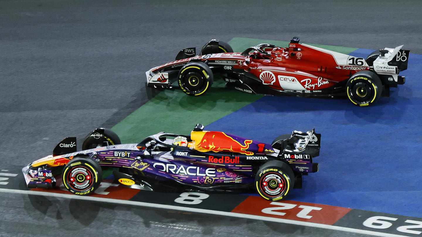 LAS VEGAS, NEVADA - NOVEMBER 18: Max Verstappen of the Netherlands driving the (1) Oracle Red Bull