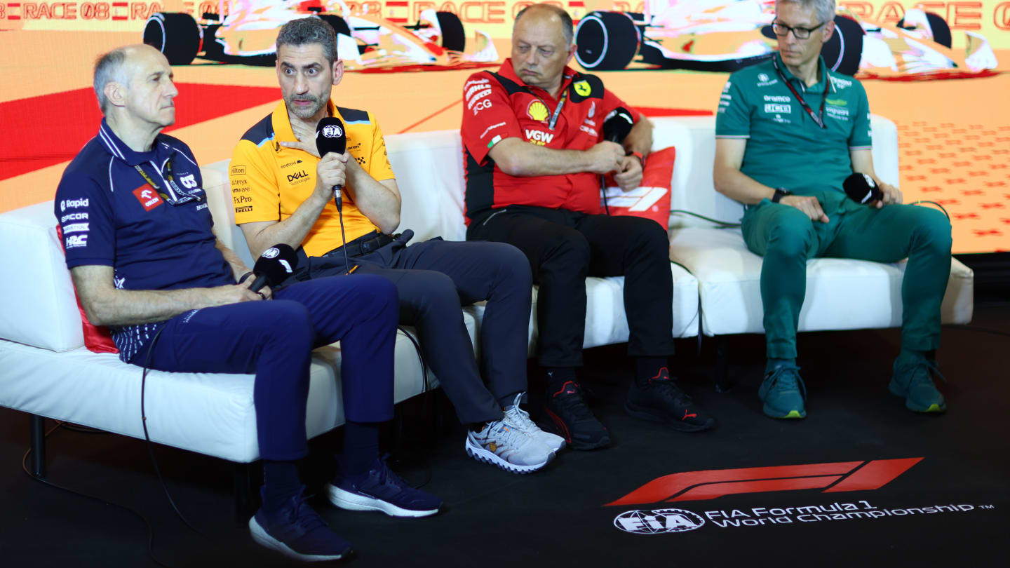 BARCELONA, SPAIN - JUNE 02: McLaren Team Principal Andrea Stella talks in the Team Principals Press