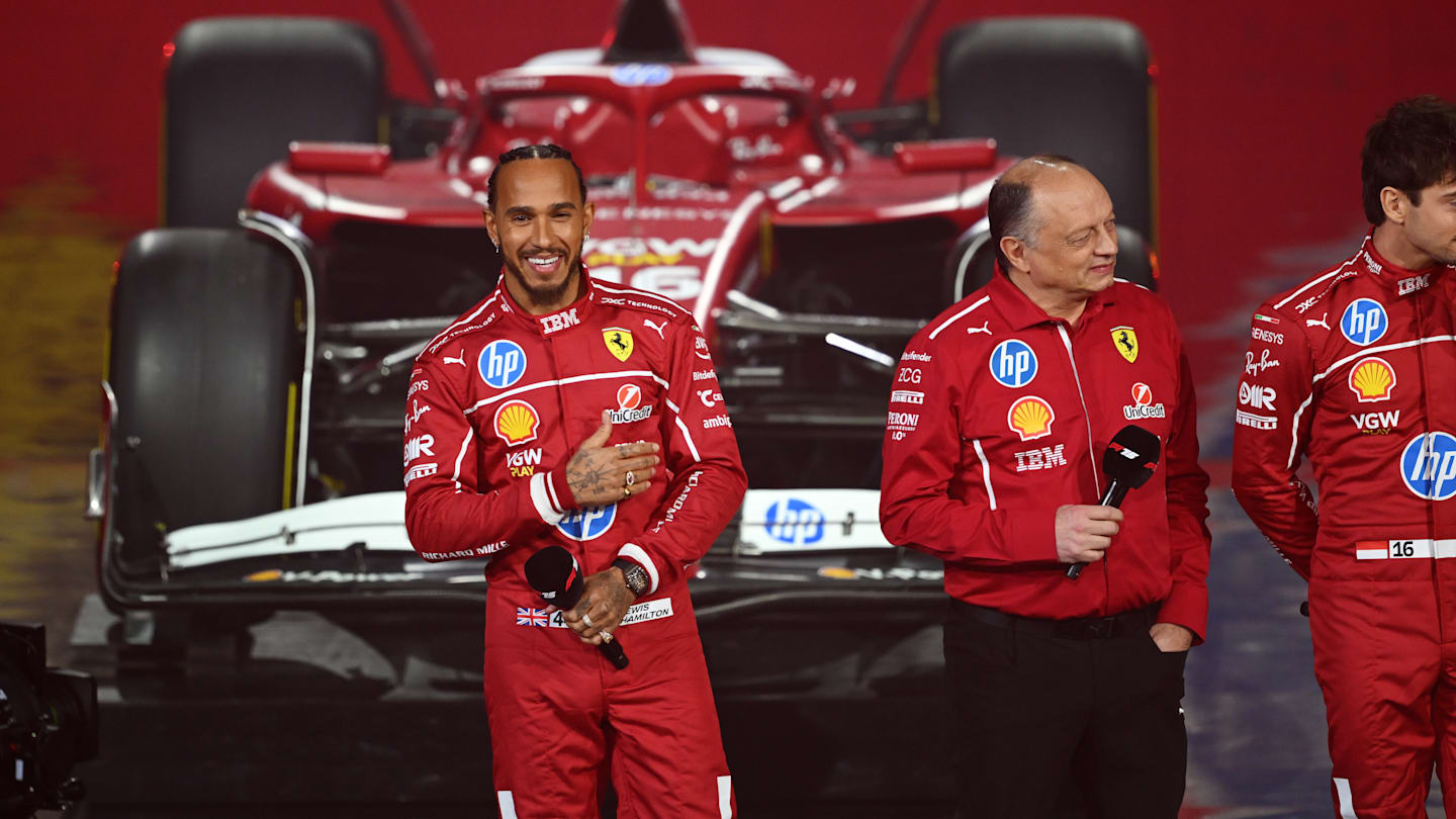 LONDON, ENGLAND - FEBRUARY 18: Lewis Hamilton of Great Britain and Scuderia Ferrari looks on during