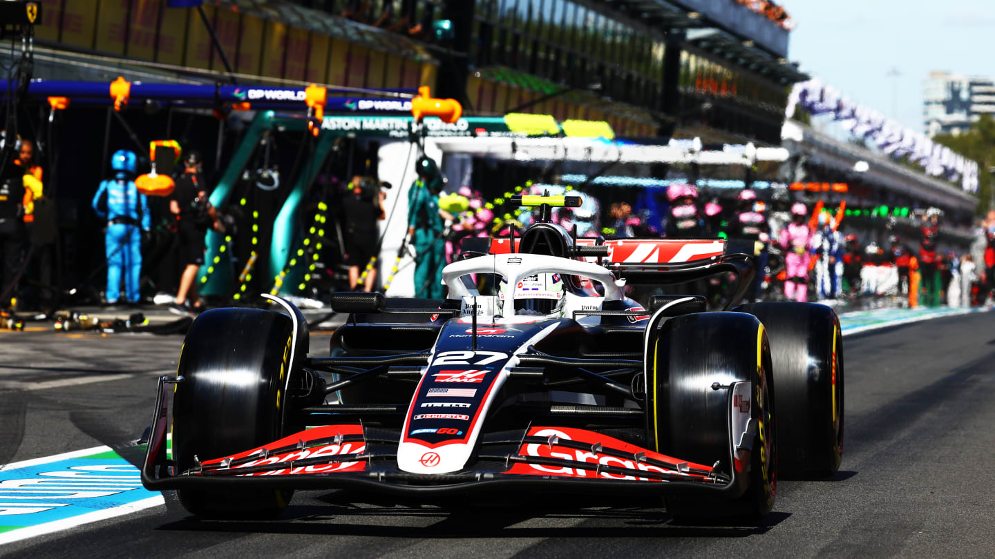 MELBOURNE, AUSTRALIA - MARCH 24: Nico Hulkenberg of Germany driving the (27) Haas F1 VF-24 Ferrari in the Pitlane during the F1 Grand Prix of Australia at Albert Park Circuit on March 24, 2024 in Melbourne, Australia. (Photo by Mark Thompson/Getty Images)