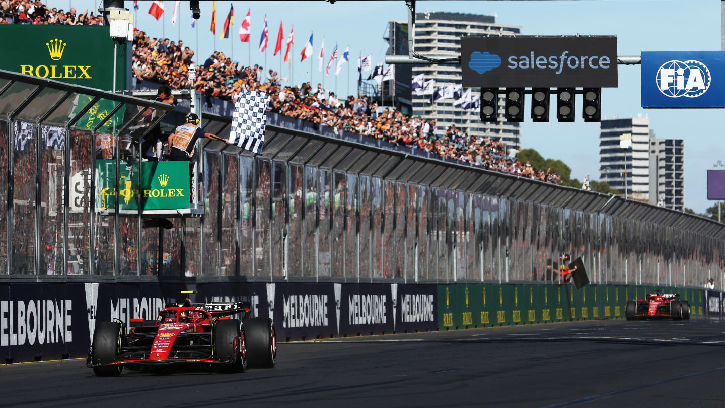 MELBOURNE, AUSTRALIA - MARCH 24: Race winner Carlos Sainz of Spain driving (55) the Ferrari SF-24