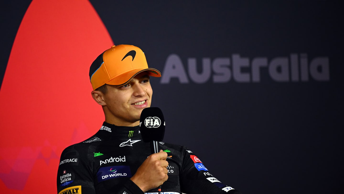 MELBOURNE, AUSTRALIA - MARCH 24: Third placed Lando Norris of Great Britain and McLaren attends the