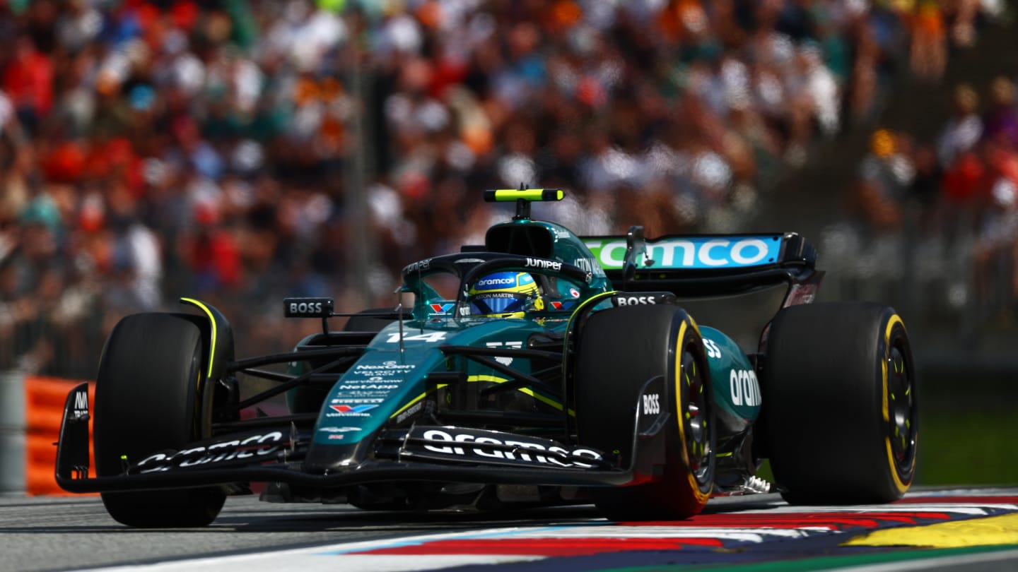 SPIELBERG, AUSTRIA - JUNE 30: Fernando Alonso of Spain driving the (14) Aston Martin AMR24 Mercedes