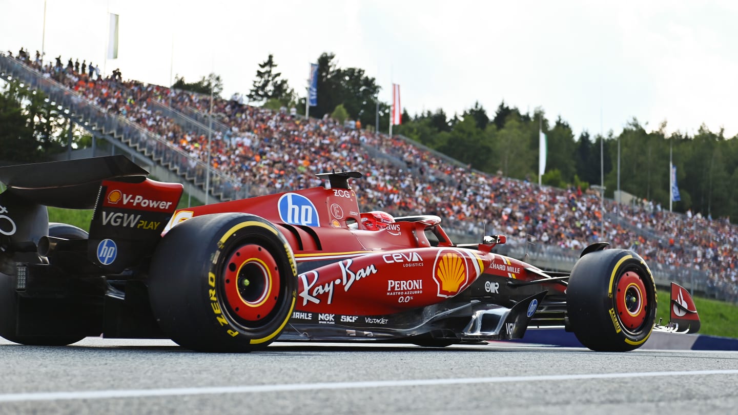 SPIELBERG, AUSTRIA - JUNE 28: Charles Leclerc of Monaco driving the (16) Ferrari SF-24 leaves the