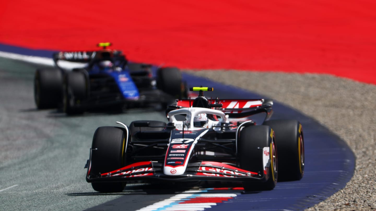 SPIELBERG, AUSTRIA - JUNE 29: Nico Hulkenberg of Germany driving the (27) Haas F1 VF-24 Ferrari on track during the Sprint ahead of the F1 Grand Prix of Austria at Red Bull Ring on June 29, 2024 in Spielberg, Austria. (Photo by Bryn Lennon - Formula 1/Formula 1 via Getty Images)
