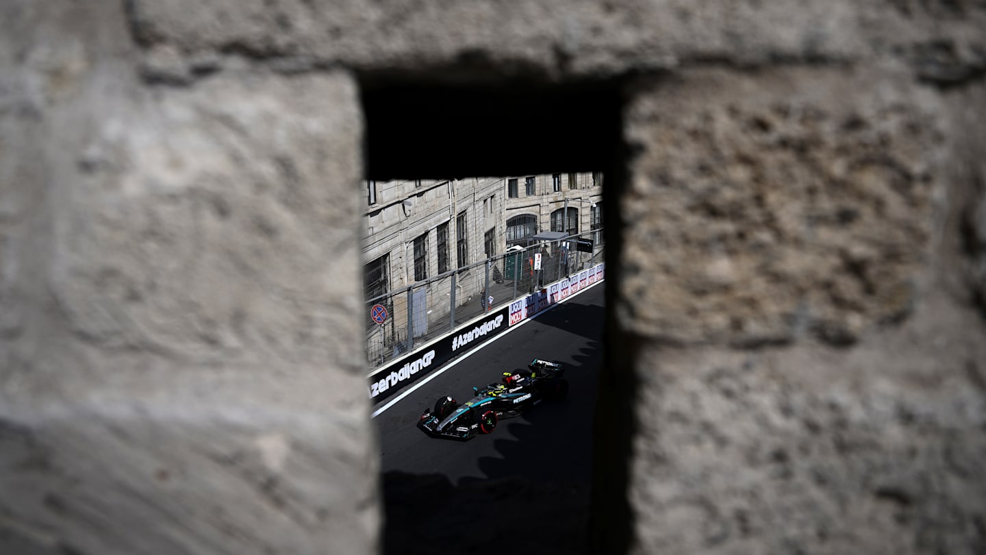 BAKU, AZERBAIJAN - SEPTEMBER 13: Lewis Hamilton of Great Britain driving the (44) Mercedes AMG Petronas F1 Team W15 on track during practice ahead of the F1 Grand Prix of Azerbaijan at Baku City Circuit on September 13, 2024 in Baku, Azerbaijan. (Photo by Clive Mason/Getty Images)