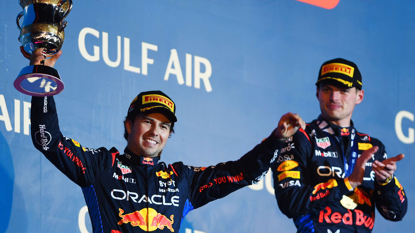 BAHRAIN, BAHRAIN - MARCH 02: Second placed Sergio Perez of Mexico and Oracle Red Bull Racing