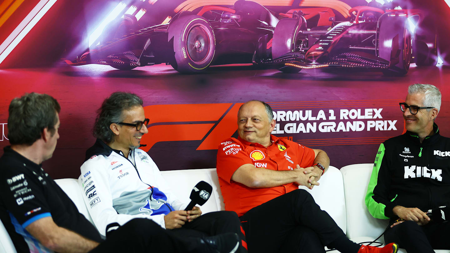 SPA, BELGIUM - JULY 26: Bruno Famin, Team Principal of Alpine F1, Laurent Mekies, Team Principal of