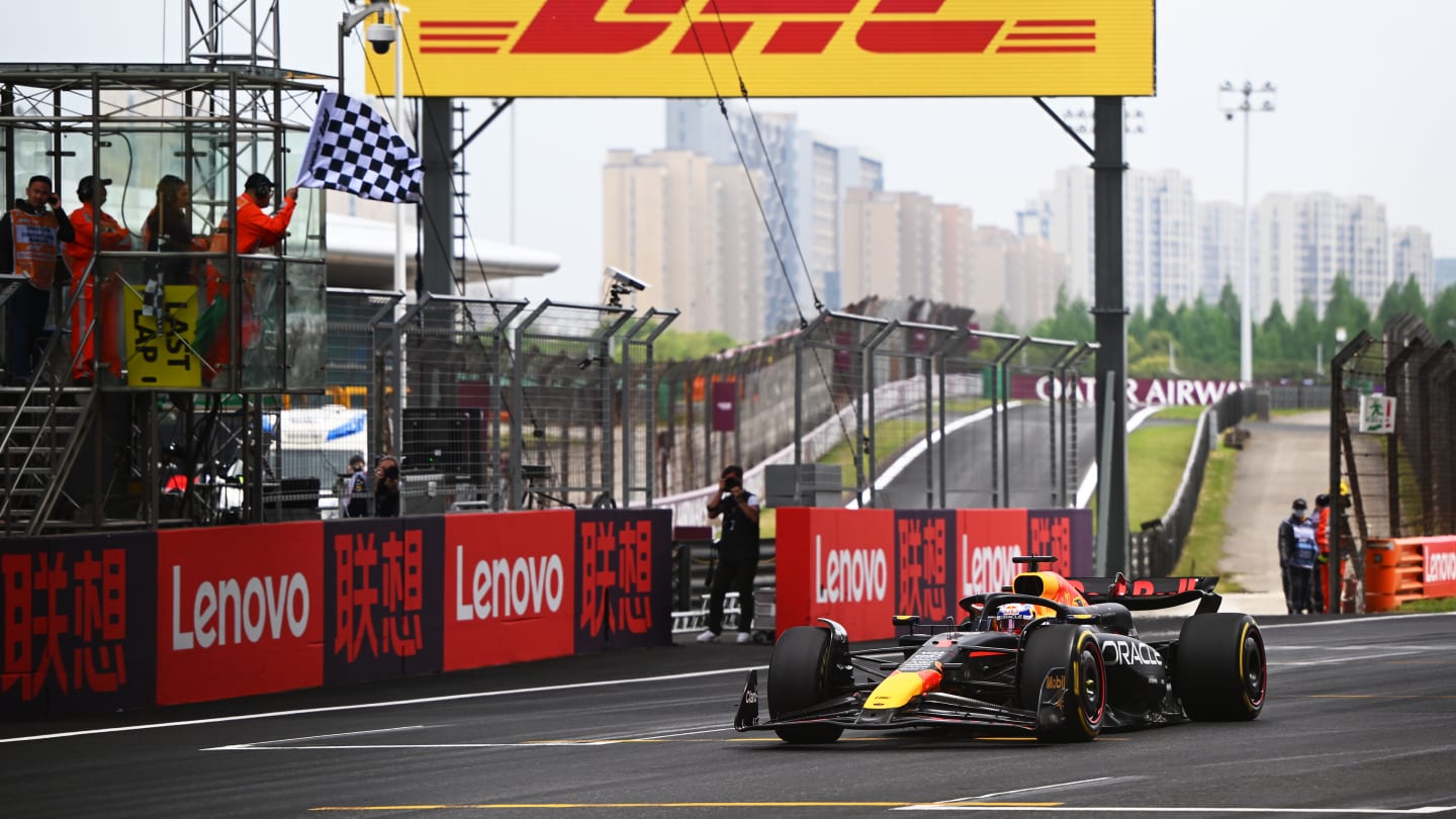 SHANGHAI, CHINA - APRIL 20: Sprint winner Max Verstappen of the Netherlands and Oracle Red Bull