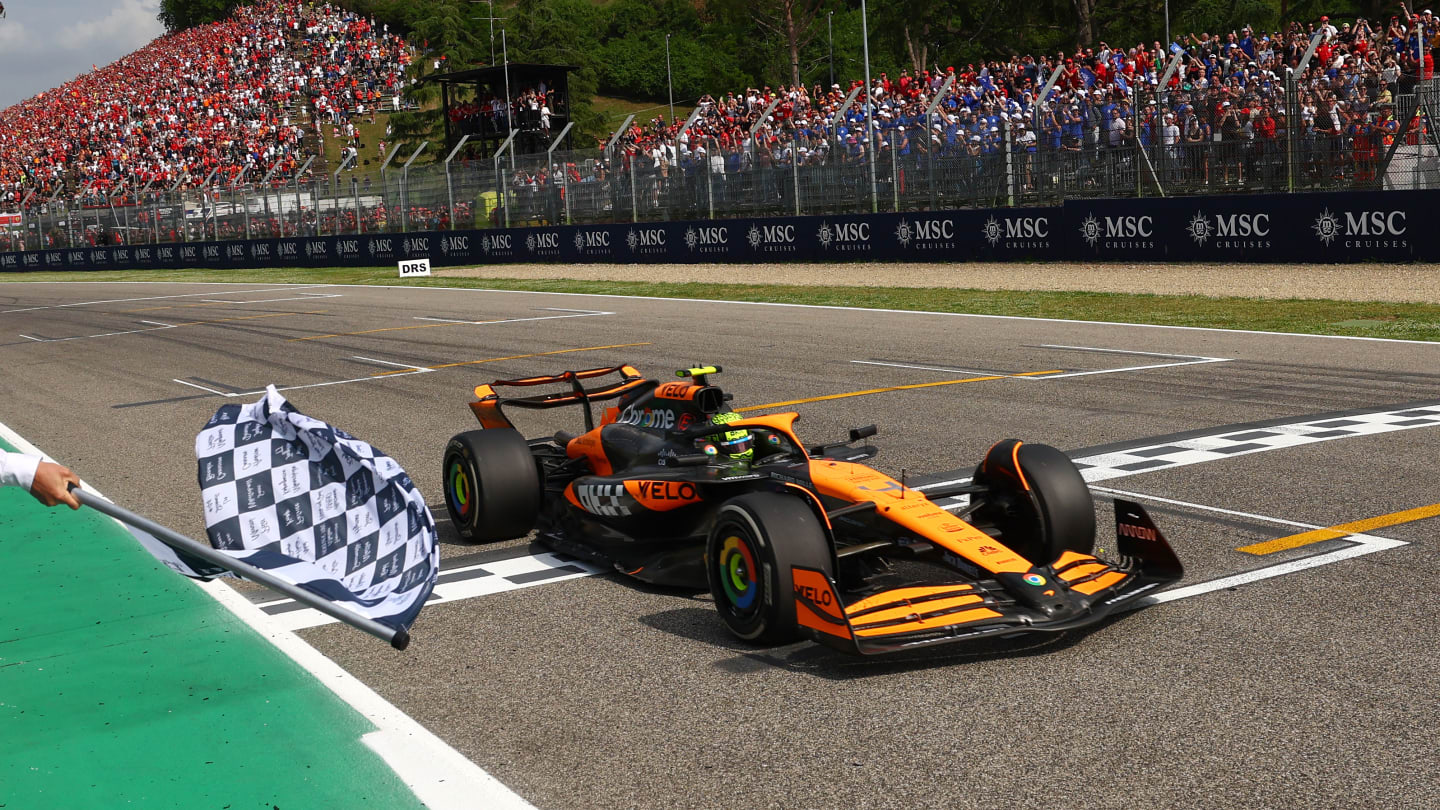 IMOLA, ITALY - MAY 19: Second placed Lando Norris of Great Britain driving the (4) McLaren MCL38