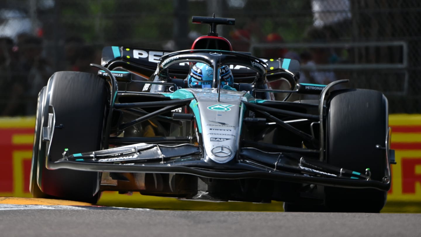 IMOLA, ITALY - MAY 19: George Russell of Great Britain driving the (63) Mercedes AMG Petronas F1