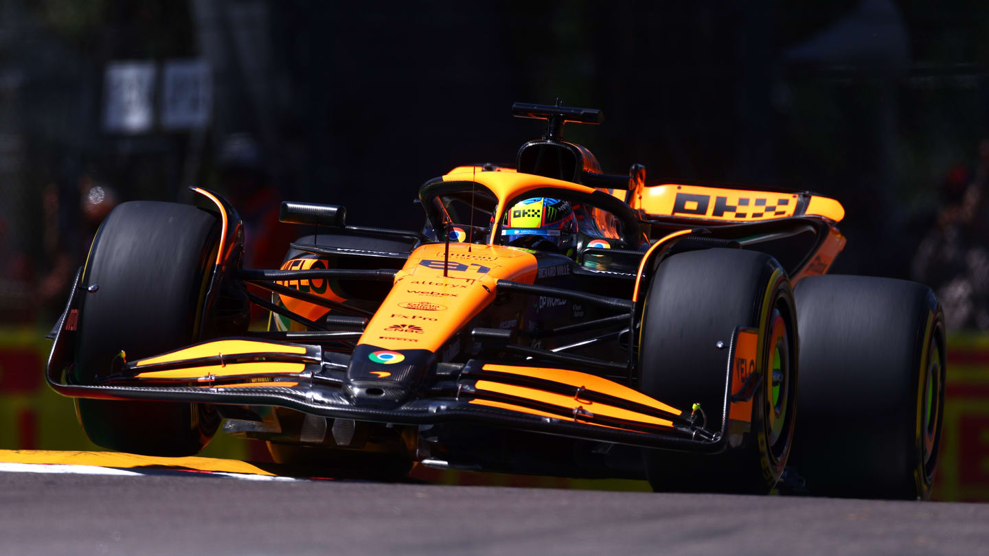 IMOLA, ITALY - MAY 17: Oscar Piastri of Australia driving the (81) McLaren MCL38 Mercedes on track