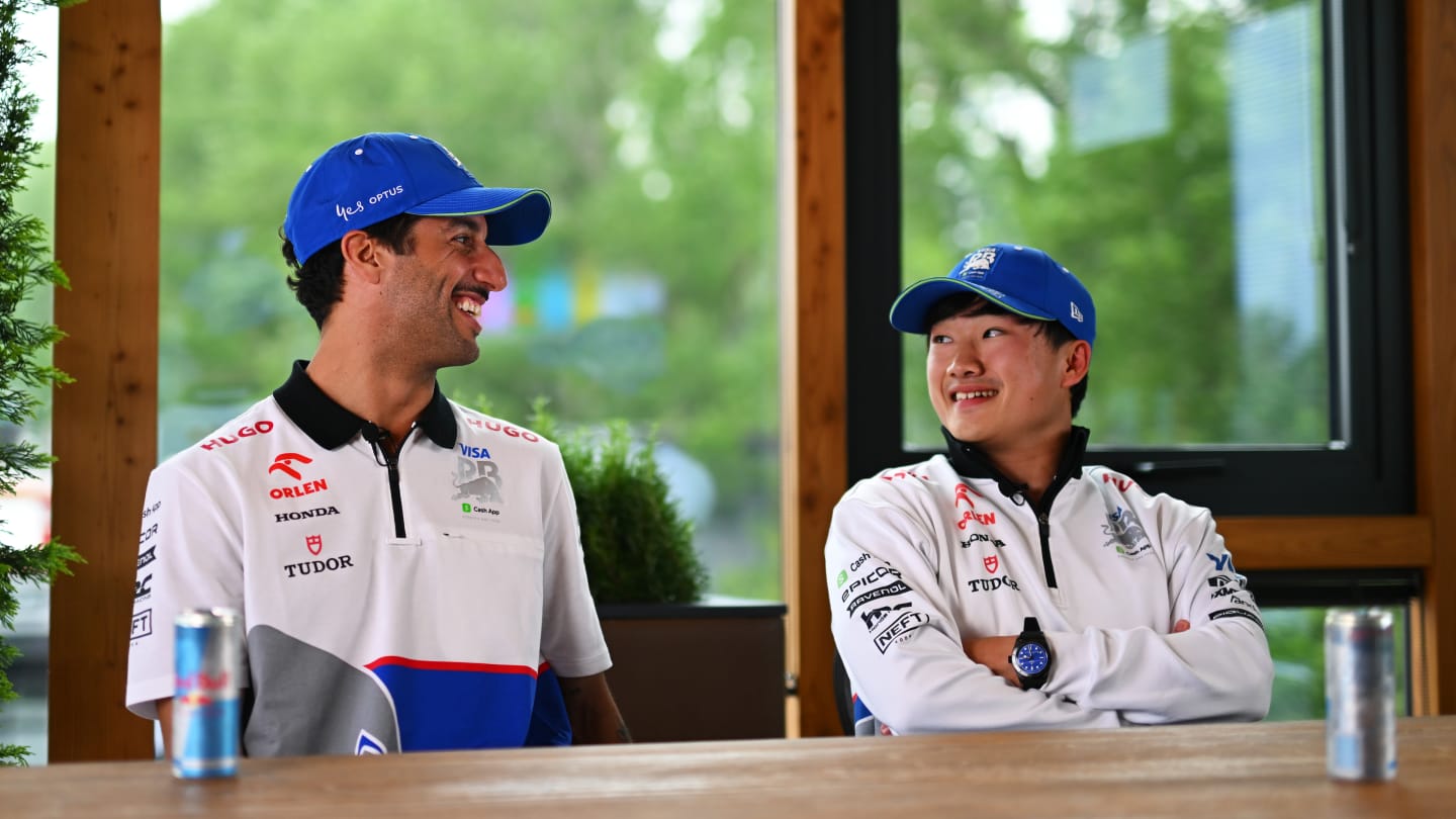 IMOLA, ITALY - MAY 16: Daniel Ricciardo of Australia and Visa Cash App RB and Yuki Tsunoda of Japan