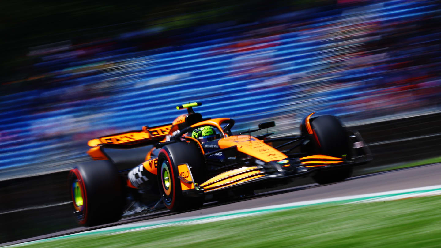 IMOLA, ITALY - MAY 18: Lando Norris of Great Britain driving the (4) McLaren MCL38 Mercedes on track during final practice ahead of the F1 Grand Prix of Emilia-Romagna at Autodromo Enzo e Dino Ferrari Circuit on May 18, 2024 in Imola, Italy. (Photo by Mark Thompson/Getty Images)