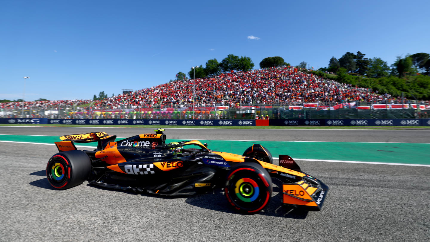 IMOLA, ITALY - MAY 18: Lando Norris of Great Britain driving the (4) McLaren MCL38 Mercedes on