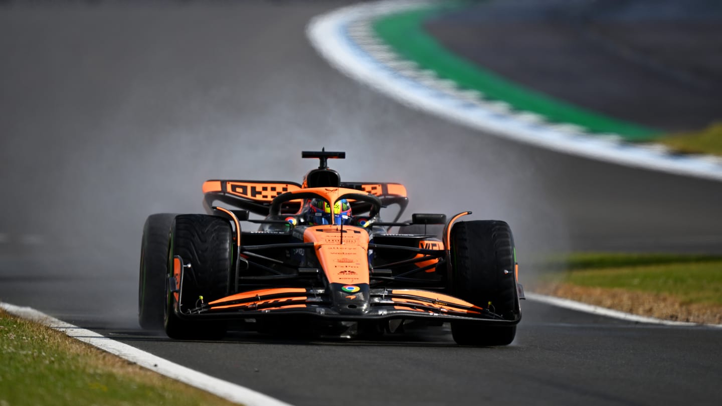 NORTHAMPTON, ENGLAND - JULY 07: Oscar Piastri of Australia driving the (81) McLaren MCL38 Mercedes