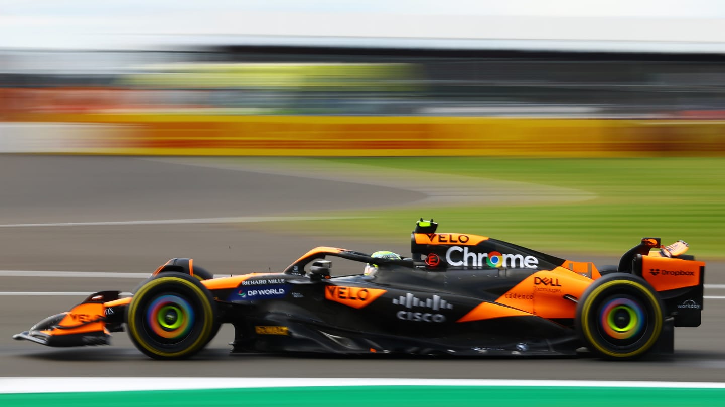 NORTHAMPTON, ENGLAND - JULY 05: Lando Norris of Great Britain driving the (4) McLaren MCL38