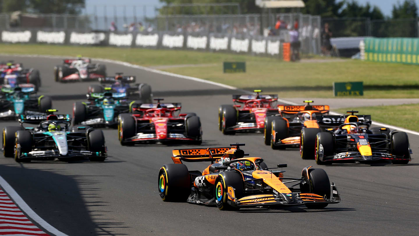 BUDAPEST, HUNGARY - JULY 21: Oscar Piastri of Australia driving the (81) McLaren MCL38 Mercedes