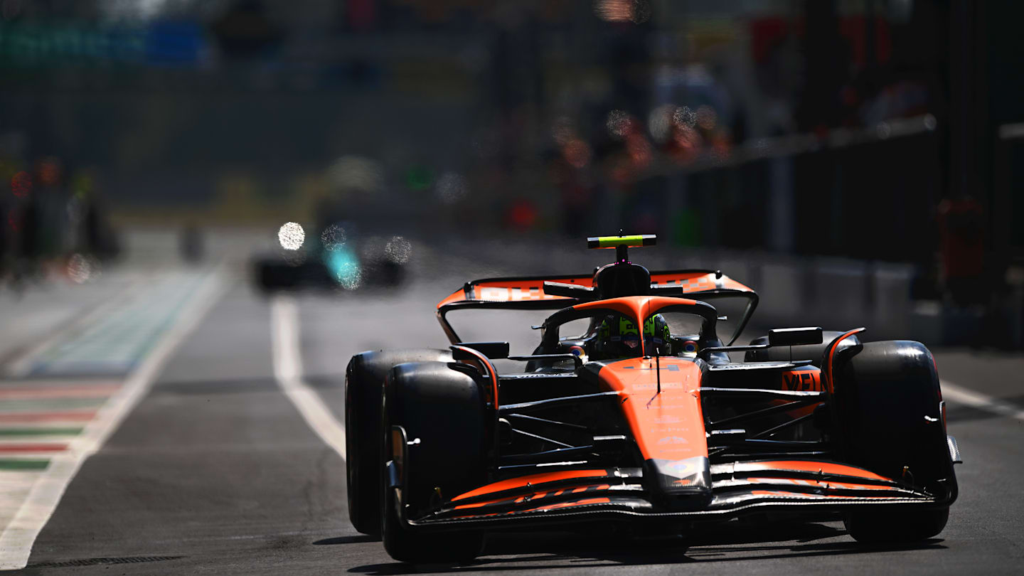 MONZA, ITALY - AUGUST 30: Lando Norris of Great Britain driving the (4) McLaren MCL38 Mercedes in the Pitlane during practice ahead of the F1 Grand Prix of Italy at Autodromo Nazionale Monza on August 30, 2024 in Monza, Italy. (Photo by Rudy Carezzevoli/Getty Images)