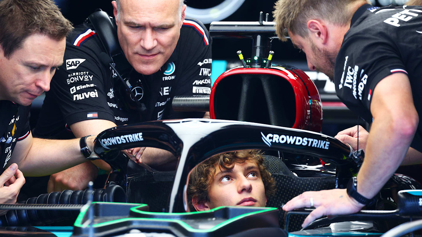 MONZA, ITALY - AUGUST 29: Andrea Kimi Antonelli of Italy and Mercedes has a seat fitting in the