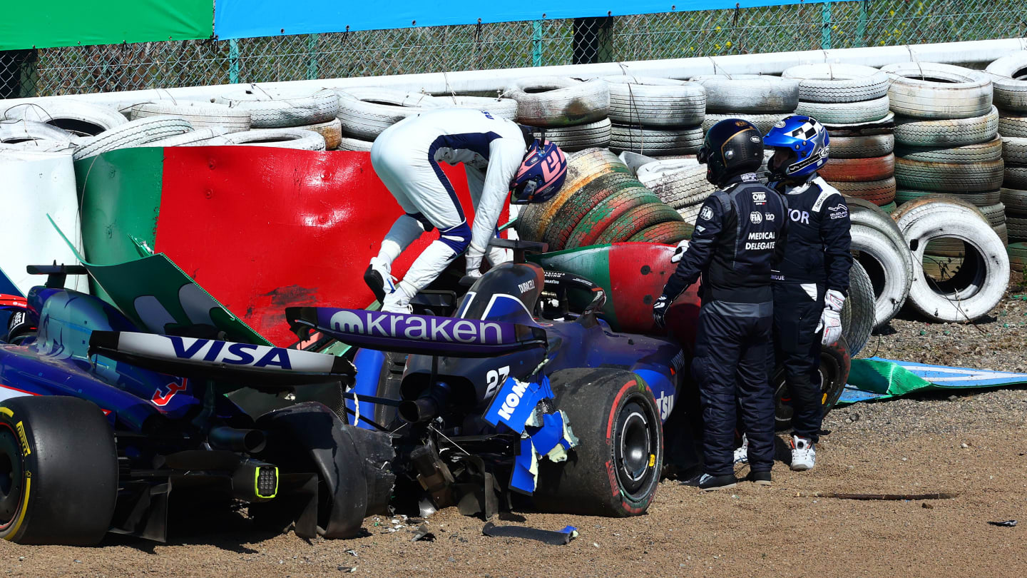 SUZUKA, JAPAN - APRIL 07: Alexander Albon of Thailand and Williams climbs out of his car after