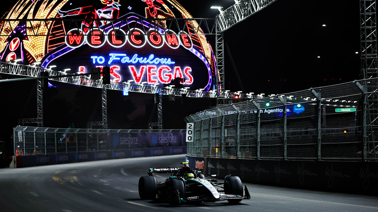LAS VEGAS, NEVADA - NOVEMBER 21: Lewis Hamilton of Great Britain driving the (44) Mercedes AMG