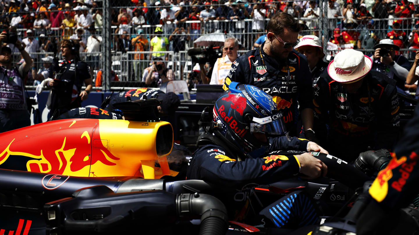 MIAMI, FLORIDA - MAY 05: Max Verstappen of the Netherlands and Oracle Red Bull Racing prepares to