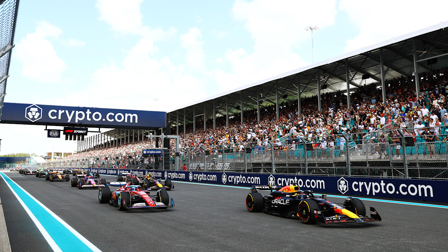 MIAMI, FLORIDA - MAY 04: Max Verstappen of the Netherlands driving the (1) Oracle Red Bull Racing