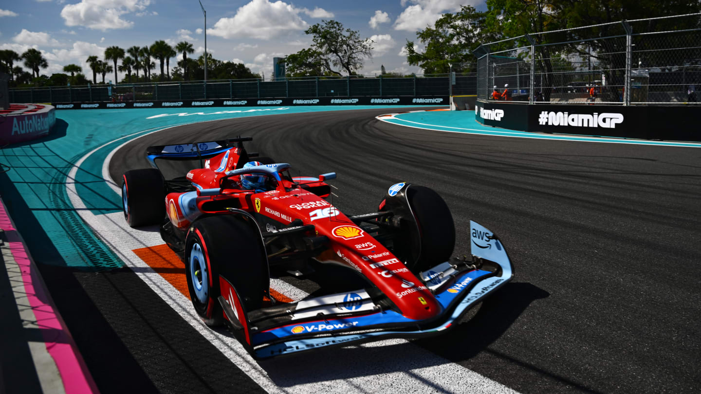 MIAMI, FLORIDA - MAY 04: Charles Leclerc of Monaco driving the (16) Ferrari SF-24 on track during