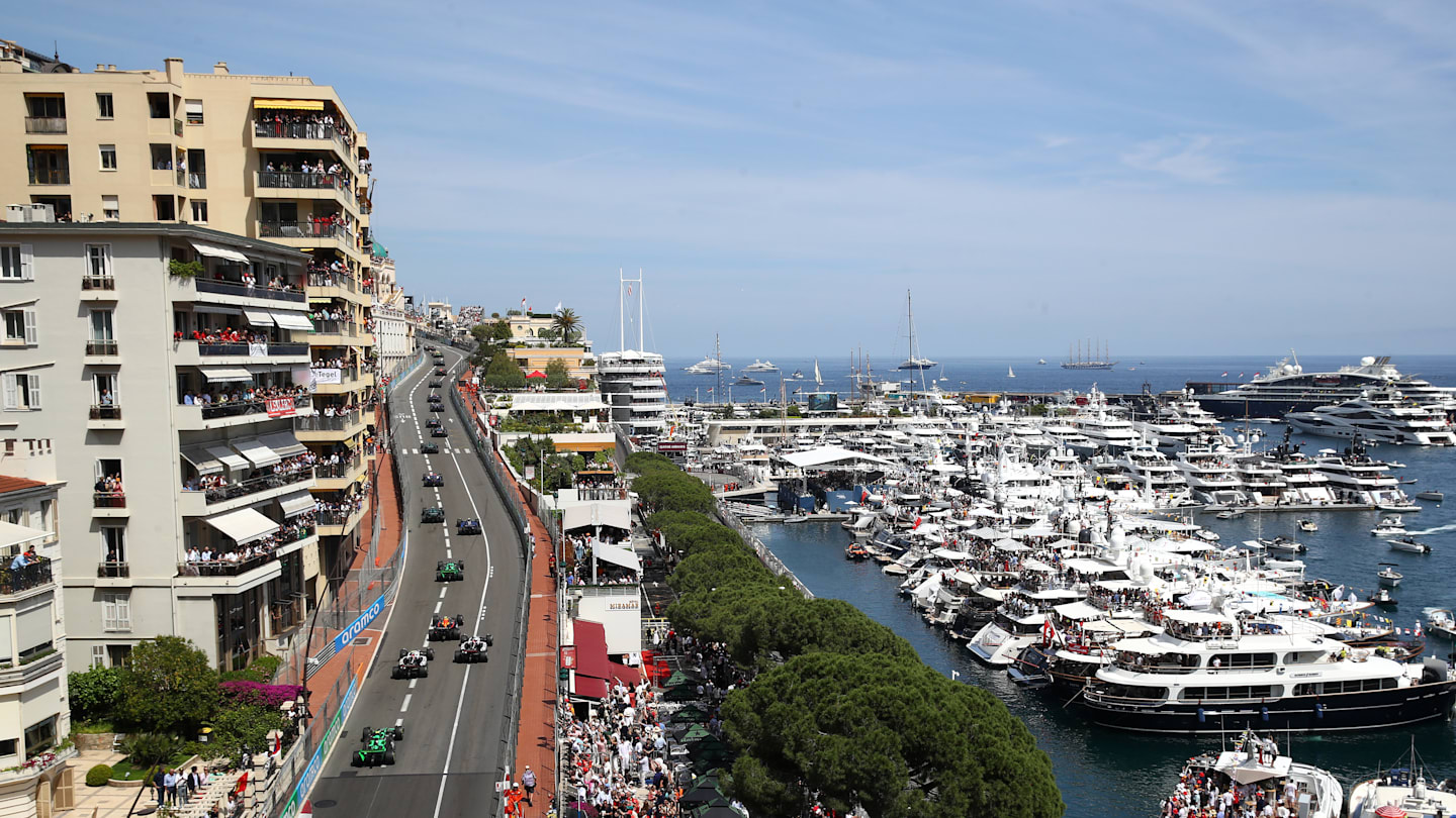 MONTE-CARLO, MONACO - MAY 26: A general view over the harbour as the field round turn one during