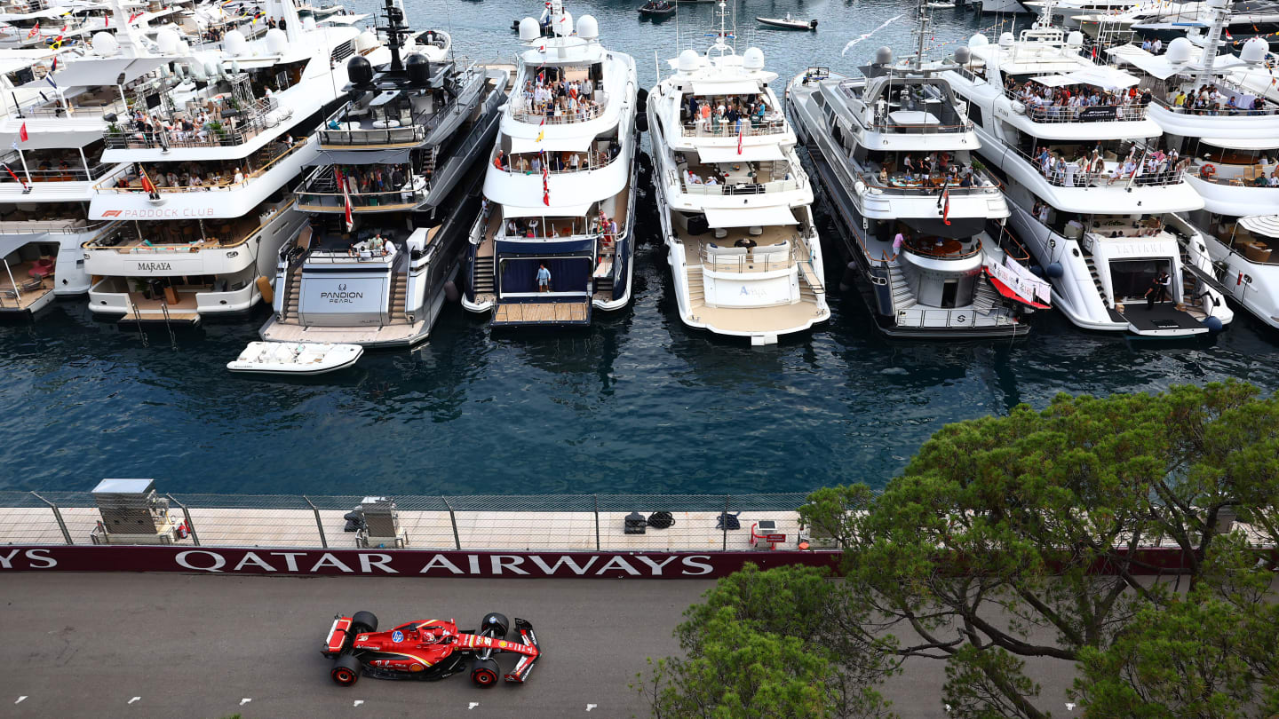 Ferrari's Monegasque driver Charles Leclerc drives during the third practice session of the Formula