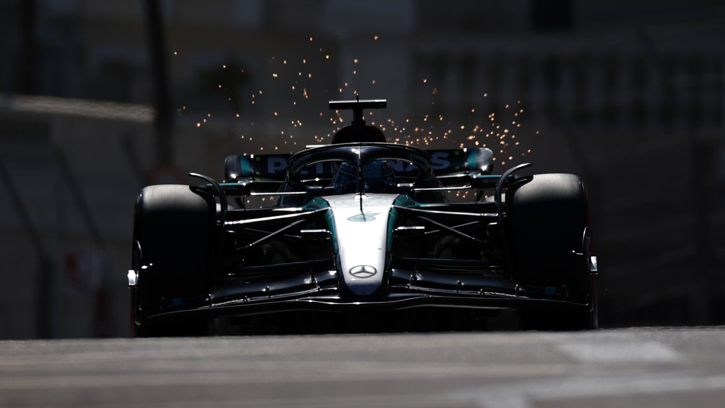MONTE-CARLO, MONACO - MAY 25: George Russell of Great Britain driving the (63) Mercedes AMG Petronas F1 Team W15 on track during qualifying ahead of the F1 Grand Prix of Monaco at Circuit de Monaco on May 25, 2024 in Monte-Carlo, Monaco. (Photo by Ryan Pierse/Getty Images)