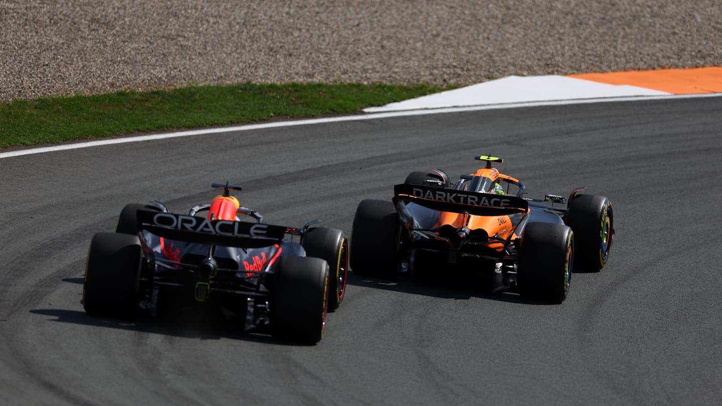 ZANDVOORT, NETHERLANDS - AUGUST 25: Lando Norris of Great Britain driving the (4) McLaren MCL38