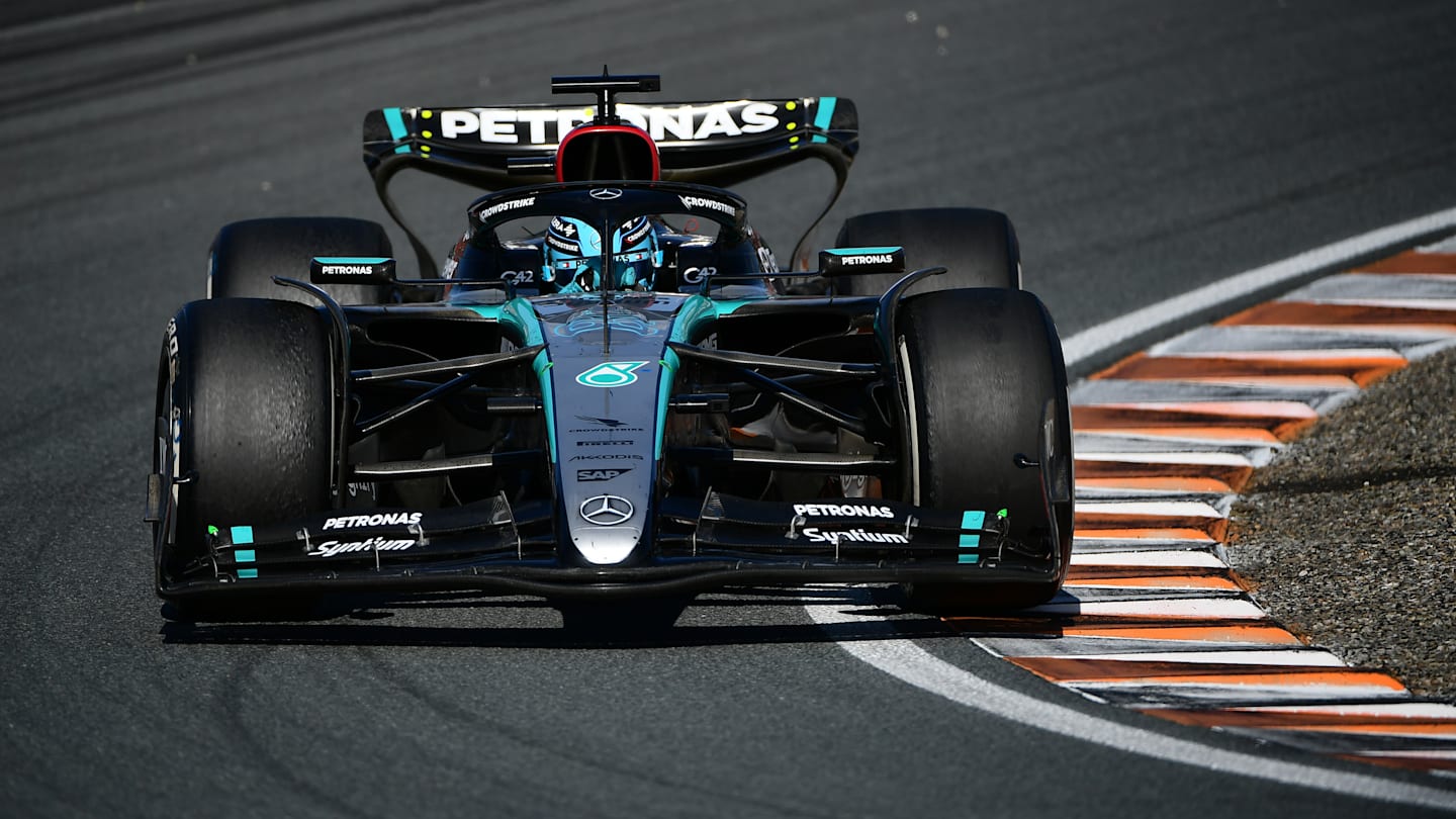 ZANDVOORT, NETHERLANDS - AUGUST 25: George Russell of Great Britain driving the (63) Mercedes AMG