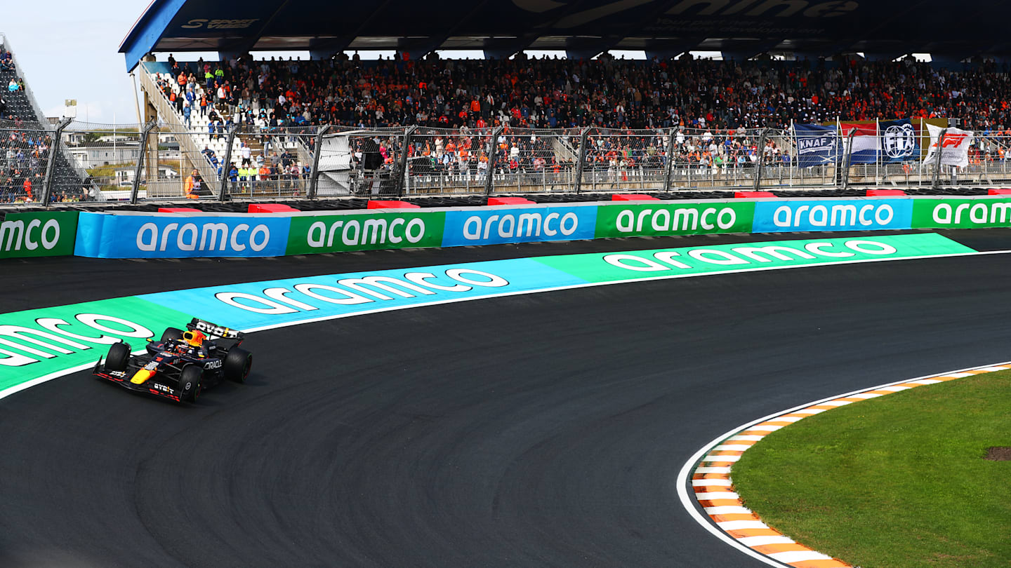 ZANDVOORT, NETHERLANDS - AUGUST 23: A general view as the crowd are entertained on the fan stage