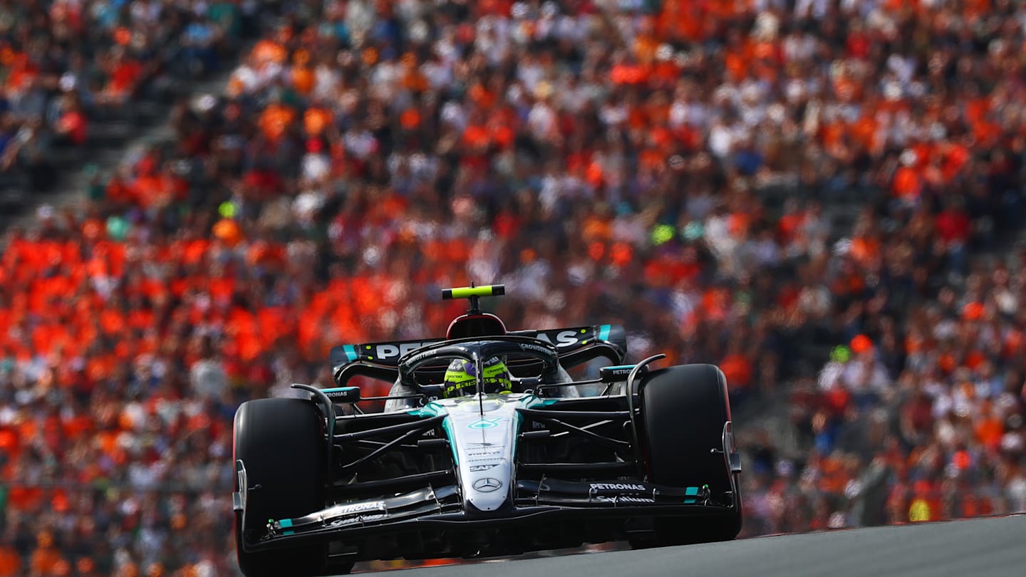 ZANDVOORT, NETHERLANDS - AUGUST 24: Lewis Hamilton of Great Britain driving the (44) Mercedes AMG