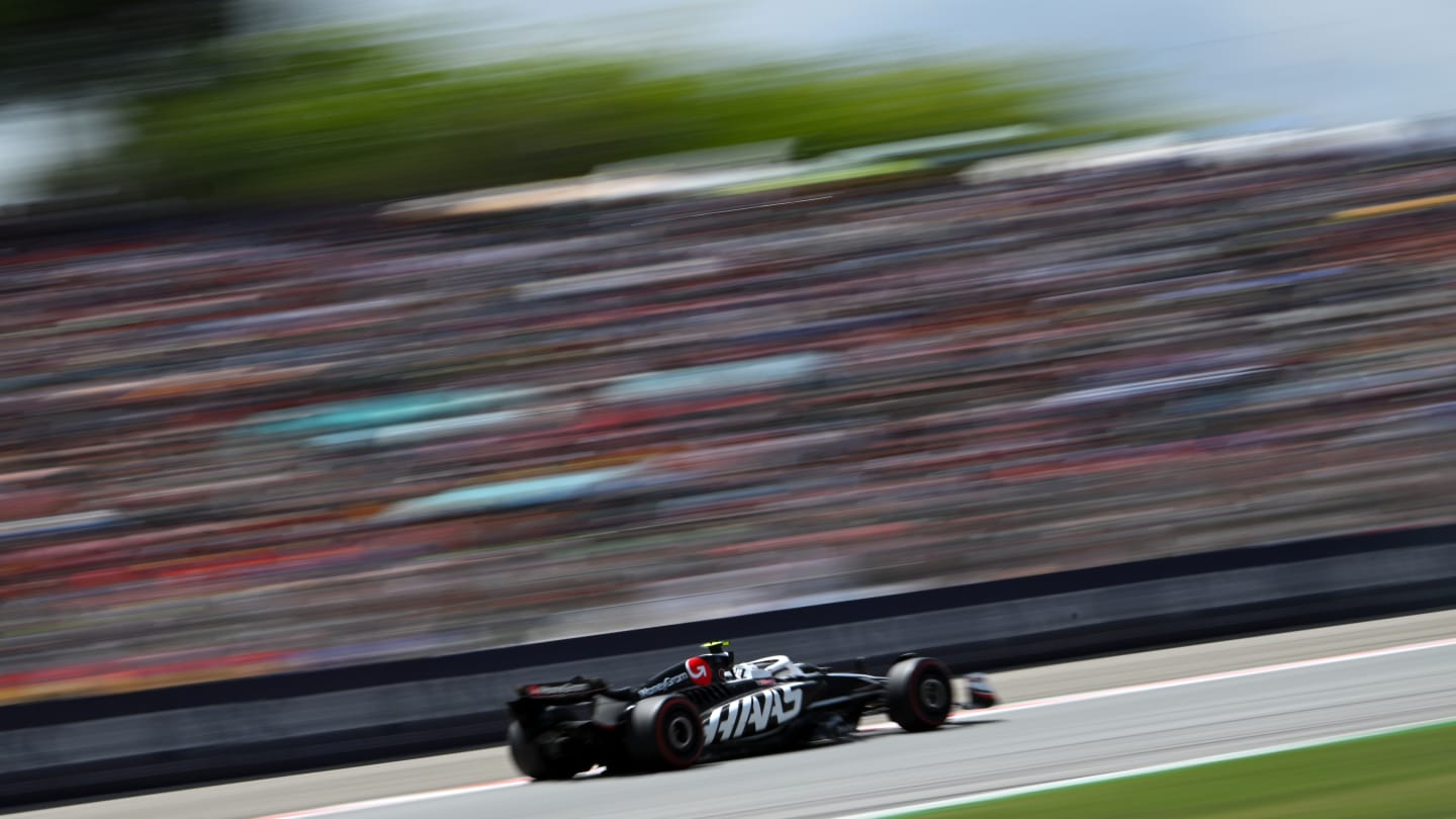 BARCELONA, SPAIN - JUNE 23: Nico Hulkenberg of Germany driving the (27) Haas F1 VF-24 Ferrari on track during the F1 Grand Prix of Spain at Circuit de Barcelona-Catalunya on June 23, 2024 in Barcelona, Spain. (Photo by Rudy Carezzevoli/Getty Images)