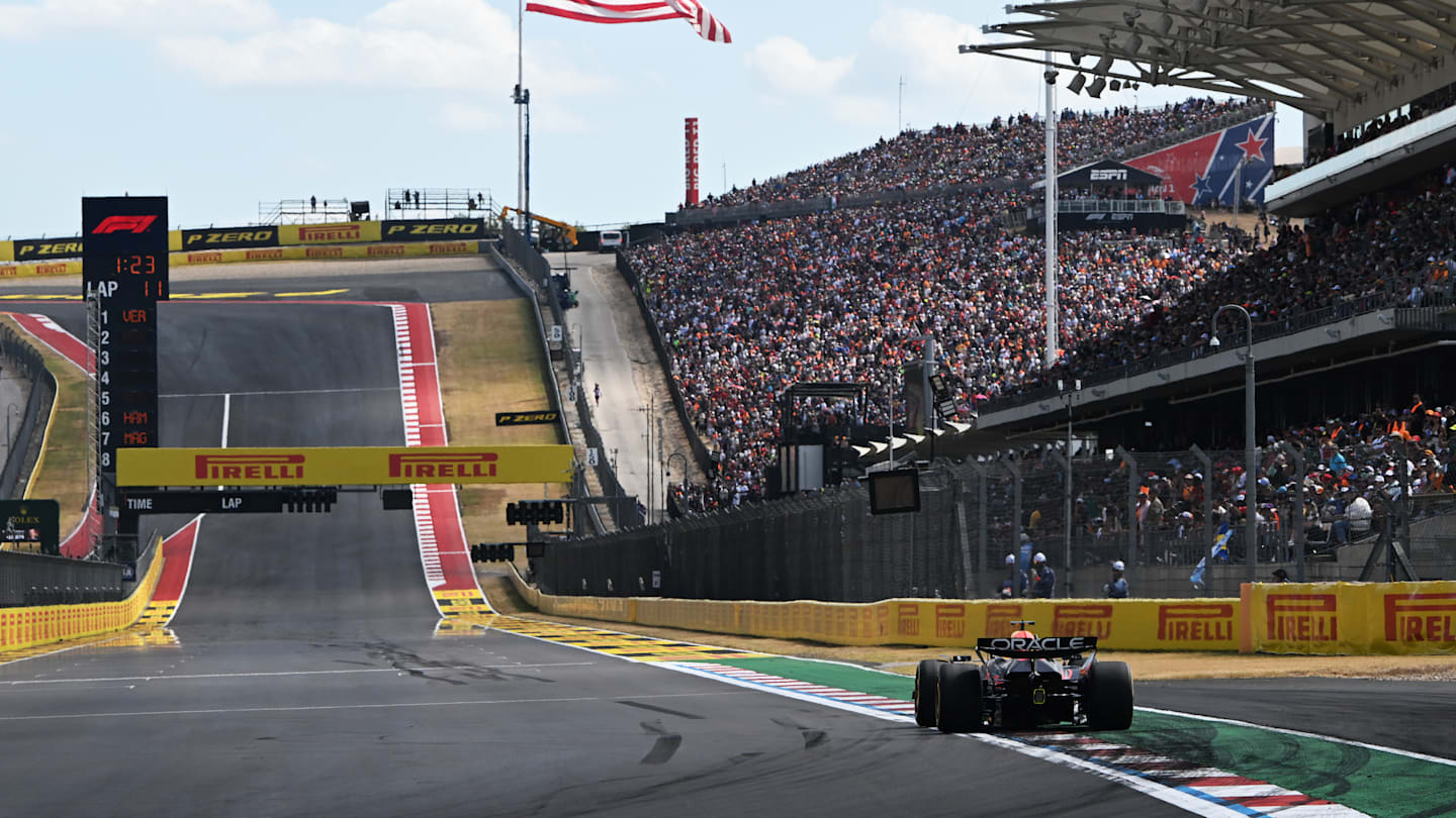 AUSTIN, TEXAS - OCTOBER 19: Max Verstappen of the Netherlands driving the (1) Oracle Red Bull