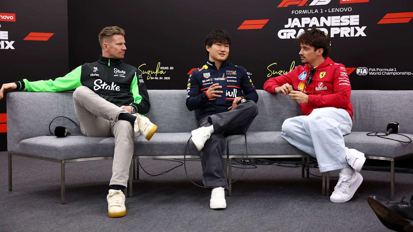 SUZUKA, JAPAN - APRIL 03: Nico Hulkenberg of Germany and Stake F1 Team Kick Sauber Yuki Tsunoda of