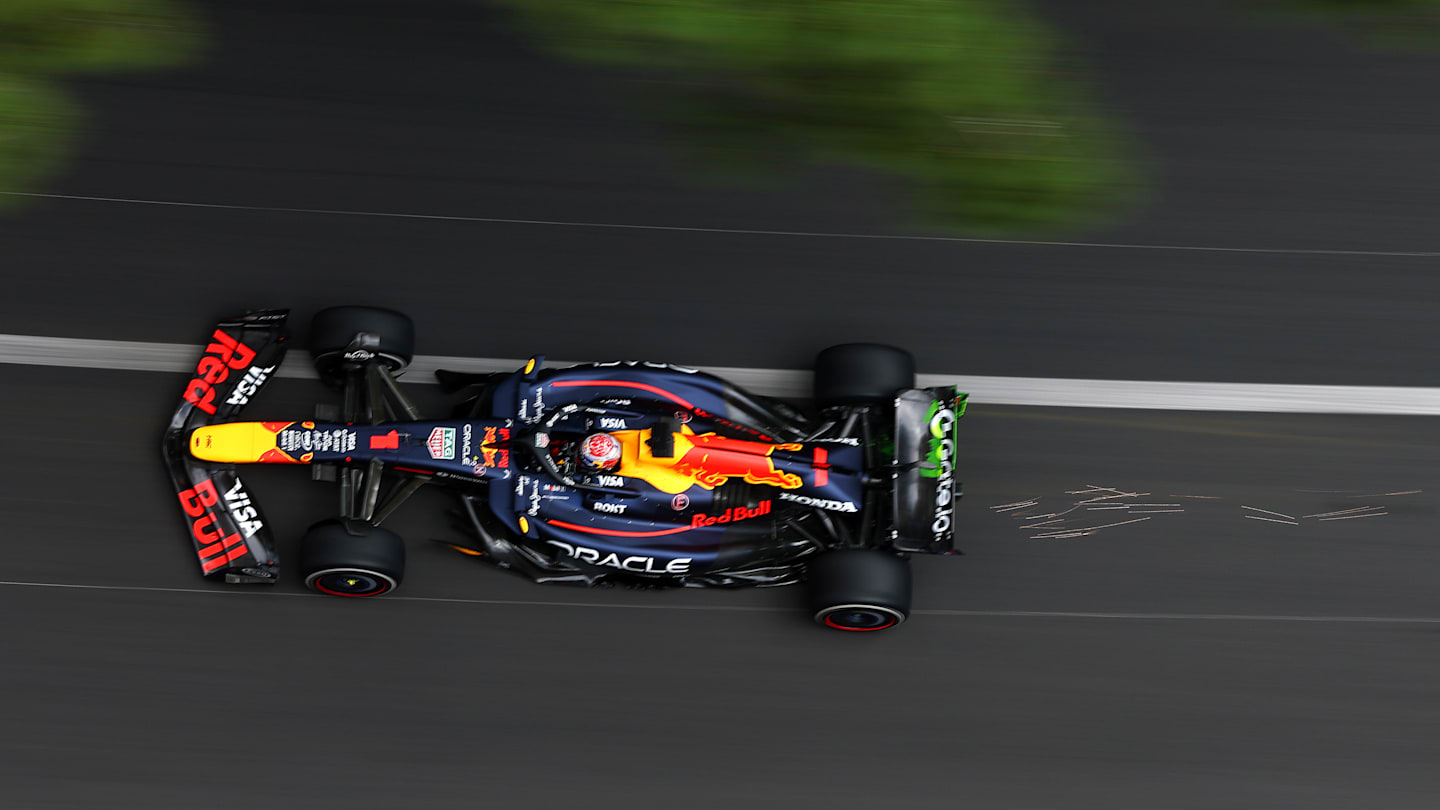 MONTE-CARLO, MONACO - MAY 23: Sparks fly behind Max Verstappen of the Netherlands driving the (1)