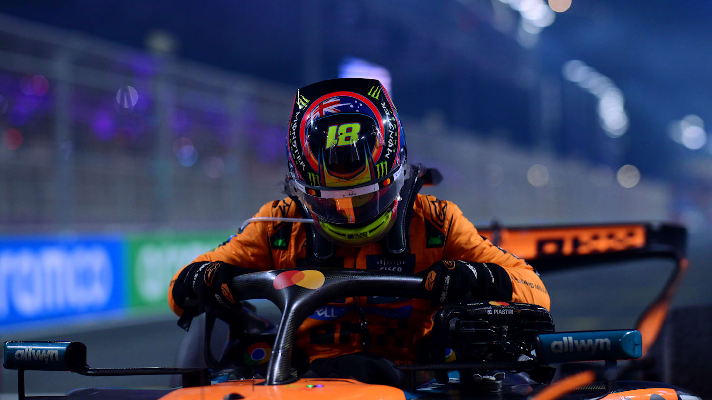 JEDDAH, SAUDI ARABIA - APRIL 20: Race winner Oscar Piastri of Australia and McLaren arrives in parc