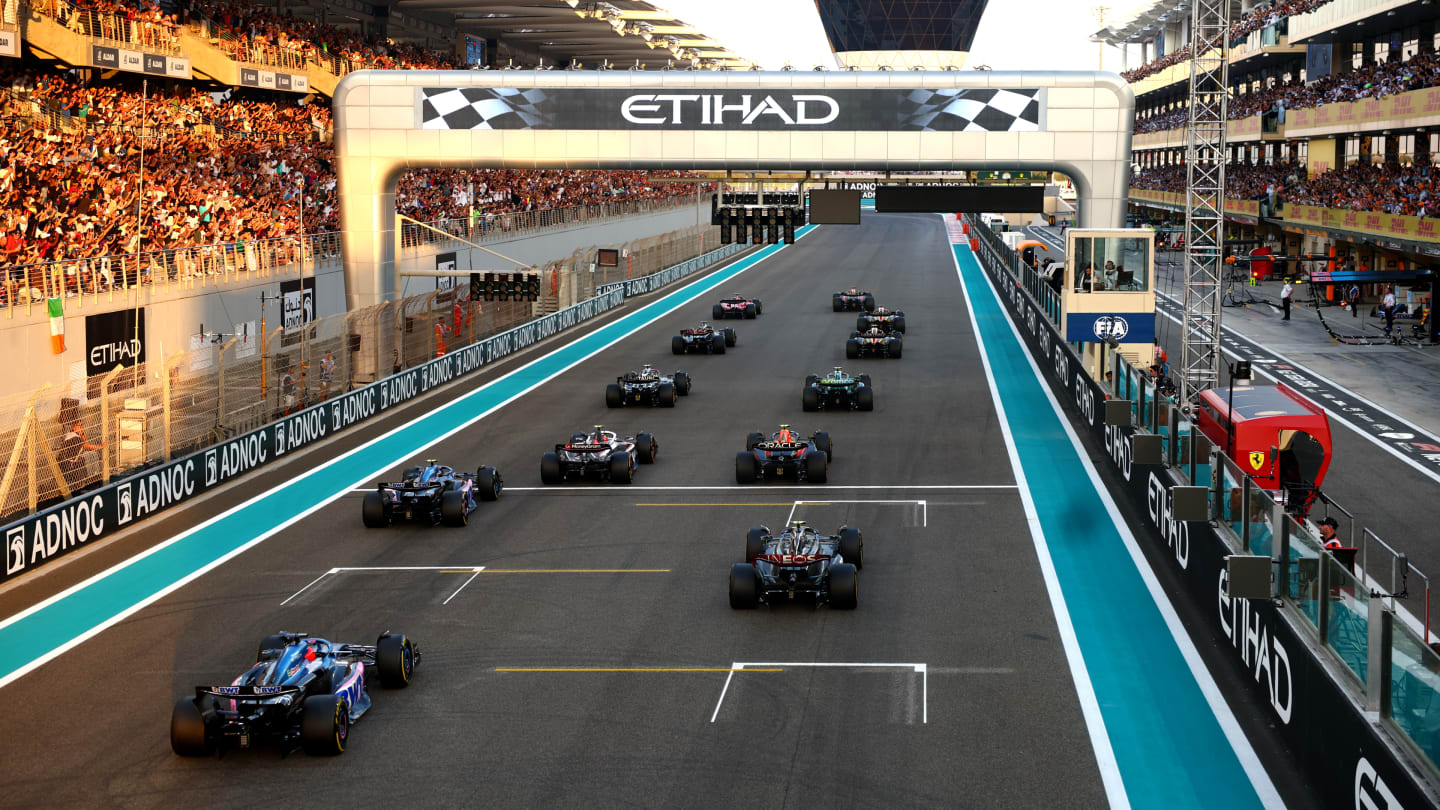 ABU DHABI, UNITED ARAB EMIRATES - NOVEMBER 26: A rear view of the start of the F1 Grand Prix of Abu